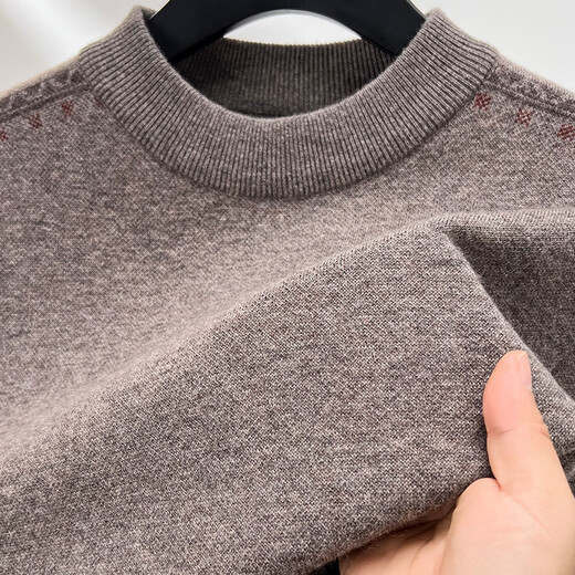 Hengyuanxiang 100% pure laine pull col rond épais pull chaud pour hommes automne et hiver nouveau pull décontracté d'âge moyen chemise de fond Orchidée tibétaine 2XL 185/54/120