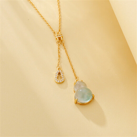 Shengli Retro Chinese Style Ice Blue Double Gourd Necklace for Women 18k Gold Lucky Bing Qingyu New Chinese Style Light Luxurious Clavicle Chain Ice Blue Double Gourd Necklace