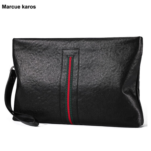 Marcue karos men's handbag new trendy brand business genuine leather clutch bag first layer cowhide fashion clutch large capacity envelope bag M2022006 black