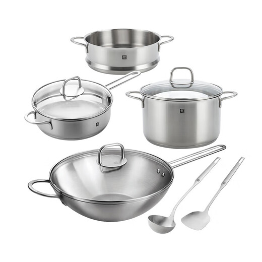 ZWILLING pot set, stainless steel wok, steamer, soup pot, steamer, frying pan, spatula, spoon, complete set of cooking utensils, stainless steel pot - frying, soup and cooking utensils, 6-piece set