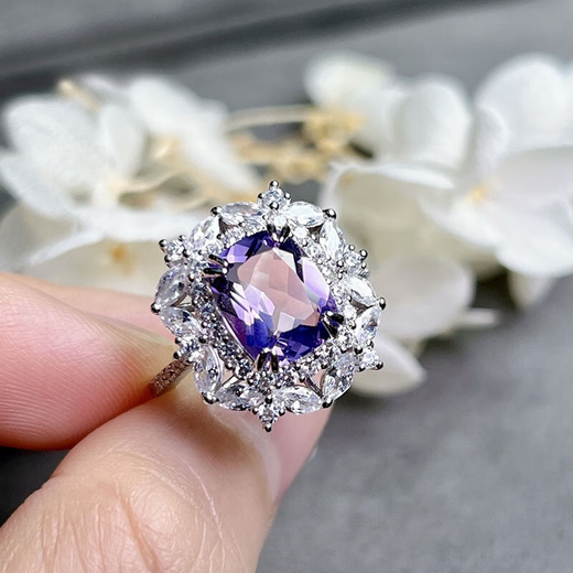 Du Shen 2.60 carat amethyst ring women's natural colored gemstone jewelry 925 silver inlaid jewelry No. 13