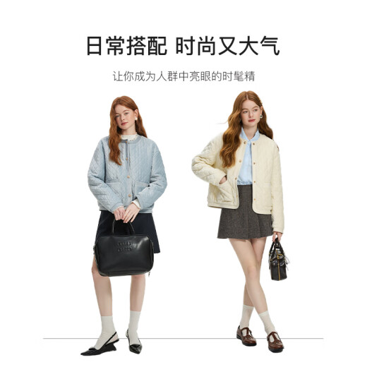 范思蓝恩小香风轻薄丝绒羽绒服女2024秋冬新款外套24FY14135 可可白 M
