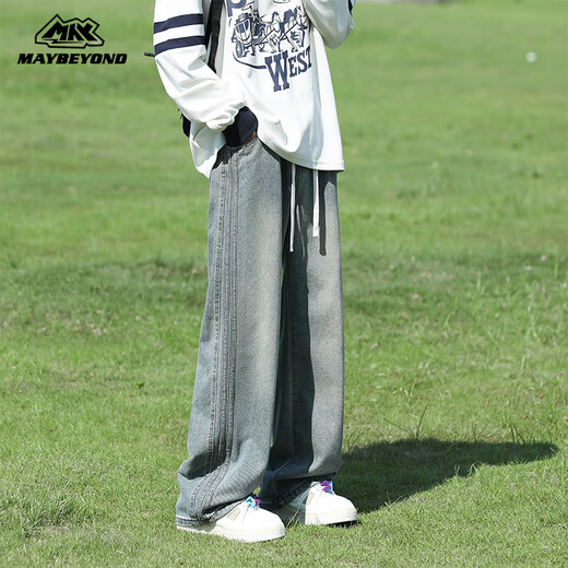 MAYBEYOND jeans men's autumn and winter American high street fashion brand wide-legged loose straight pants men's MA59 blue L