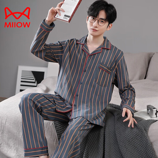 Catman (Miiow) Pure Cotton Pajamas Men's Spring и осень 2024 Новый прохладный хлопок с длинными рукавами.