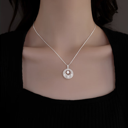 LANSILL 999 Pure Silver Fortune Brand Peace Buckle Necklace Light Luxury Clavicle Chain Niche Valentine's Day Birthday Gift for Girlfriend and Wife 999 Pure Silver Fortune Brand Peace Buckle Necklace L2270
