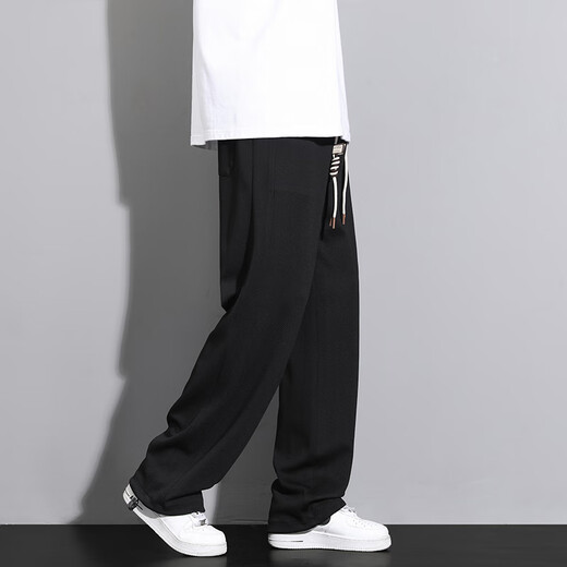 Foss Phil Ananas Grid Straight Casual Hosen Herren Winter Frühlings- und Herbststil High Street Trendy Sports Lose Bettweite Weitbeine Schieberhosen Trendy Marke 718-K930 Black 2xl [Empfohlen 160-175jin [Jin gleich 0,5 kg]]