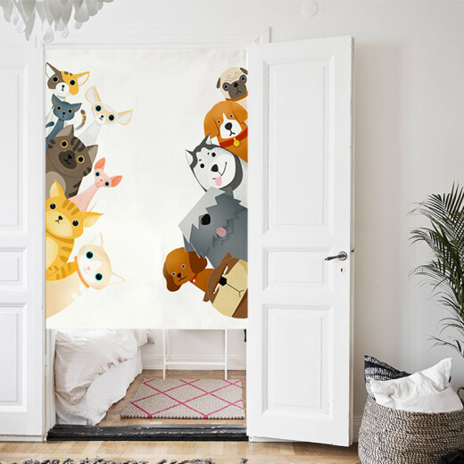 Diyin door curtain fabric curtain partition curtain home kitchen bathroom half curtain no punching cute cats and dogs 85*120cm