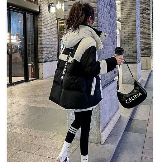 Yuannuo black spliced parka down jacket 2026 winter new style small loose slim hooded jacket picture color (ready in stock) M recommended 80-100Jin Jin equals 0.5 kg