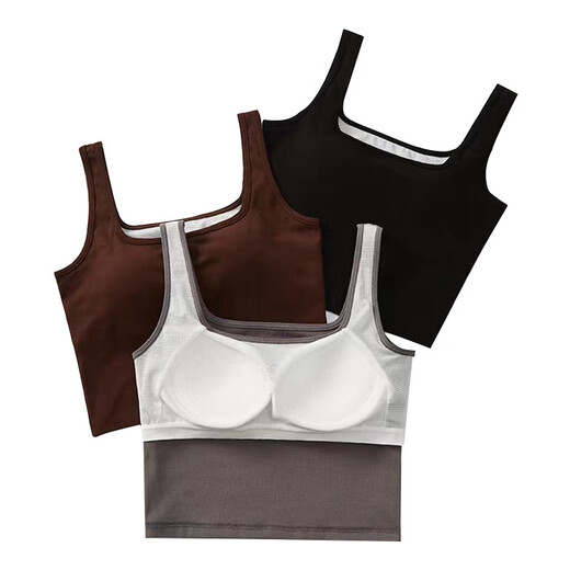 Beautiful straps, chest pads, square collar, versatile short vest for women, sleeveless suspenders, anti-exposure bottoming, inner top, short white S
