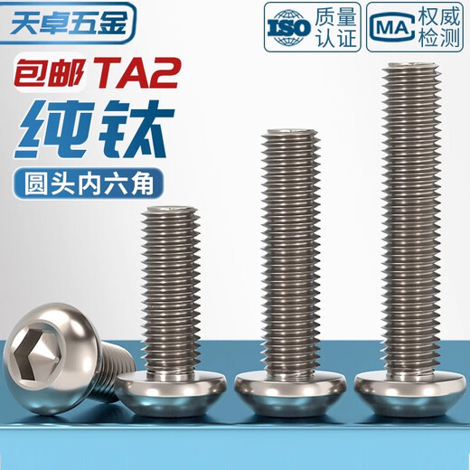 Tianzhuo Hardware National Standard TA2 reines Titan Titanlegierung Rundkopf Sechskantschraube Flachkopfschraube Pilzkopf Rundbecher M3M4M5M6 M5*10 5 Stk