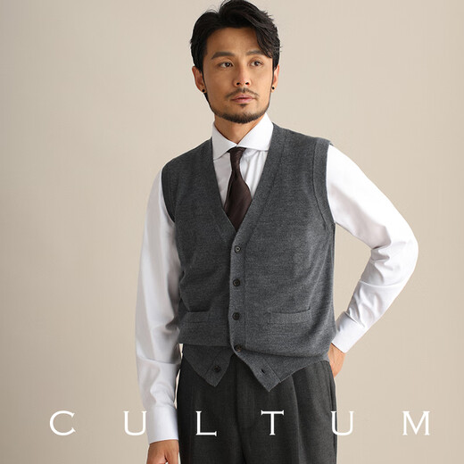 CULTUM100%美丽诺羊毛商务休闲男马甲针织背心复古V领开衫西装内搭 驼色 2XL