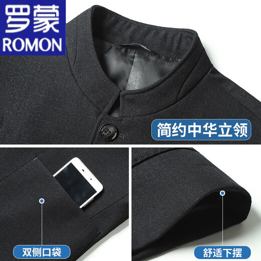 ROMON's Dad's Wedding Banquet Jacket Men's Wedding Mao Jacket Old Man's Grandpa Jacket Spring and Autumn Father's Top Dark Blue Looks Younger Suitable for Dad's 180 130-155 Jin Jin is equal to 0.5 kg
