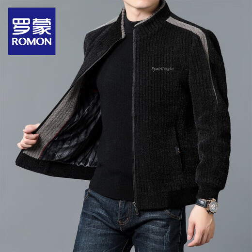 ROMON Woolen Jacket Men's New Autumn and Winter Casual Thick Middle-aged Dad Jacket Men's Warm and Cold-proof Jacket Men's Gray Velvet Thickened XL 135-150Jin Jin is equal to 0.5 kg