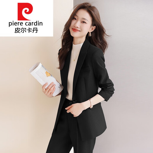 皮尔卡丹（pierre cardin）针织职业西装套装女春秋季2025新款气质面试正装工作服感西服外套 9920灰色西装 翻盖口袋 XL