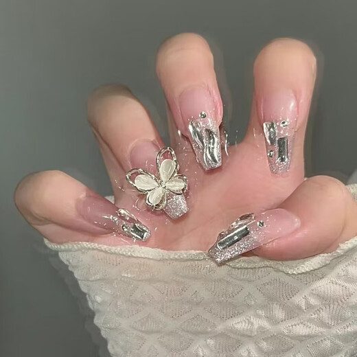Imagen Beauty (Imágenes) Uso de Armor Cat Eye Crystal Butterfly Año Nuevo a mitad de longitud Manicura Patch de uñas Terminada Color francés BY1047# Crystal Purple Butterfly 1 ml de pegamento estilo