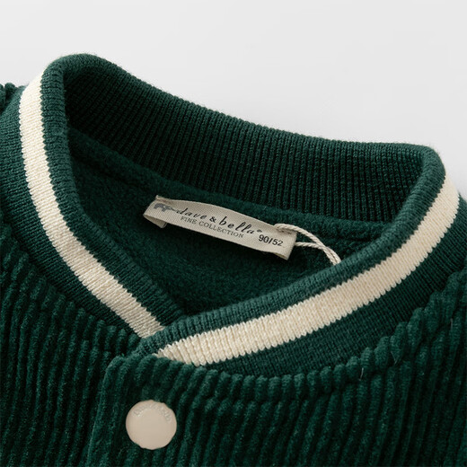 DAVE&BELLA children's clothing plus velvet children's baseball uniforms children's winter coats baby clothes warm children's tops boys' outerwear dark green in stock 100 cm (recommended height 90-100cm)