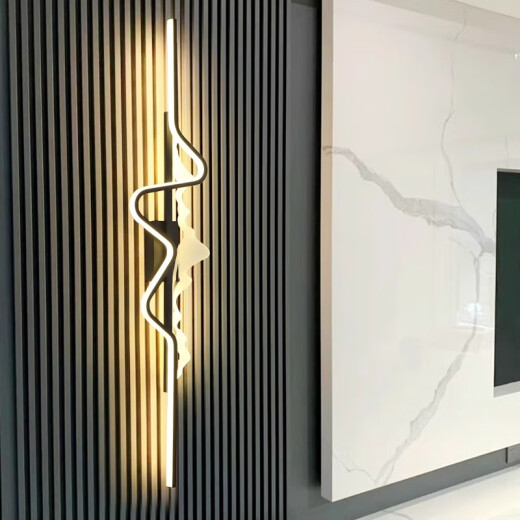 Minimalist wall lamp Modern simple long strip lamp Creative personalized living room grille lamp TV background wall lamp lighting 7507 black/long 100cm-three colors change light