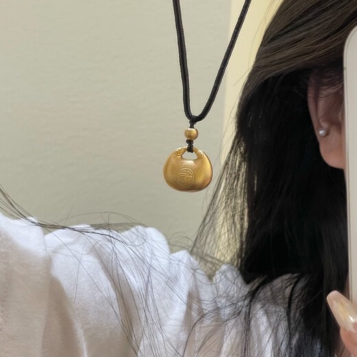 New hot style Fat Fortune Little Fat Fortune pendant New Chinese style lock necklace Black rope Fu character ingot gift for girlfriend Little Fat Fortune pendant necklace