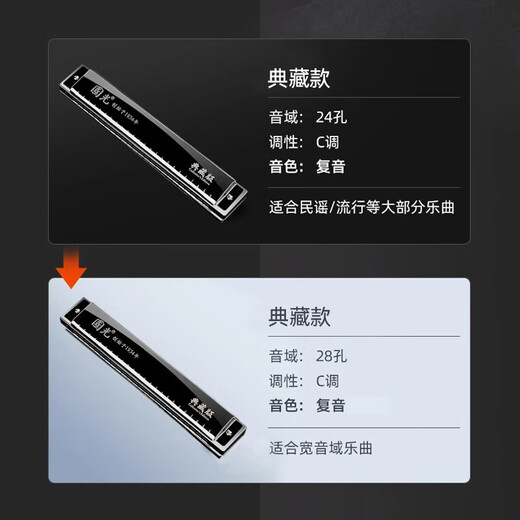 Guoguang Shanghai Time-Horizon Harmonica 24-Loch-C-Tune Polyphonische 28-Loch-echte professionelle Aufführungsebene Einführung Instrument Geschenk 24-Loch Polyphonische C-Tune Athen Black [mit phonetischem Symbol]