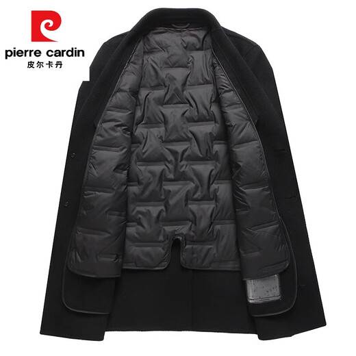 皮尔卡丹（pierre cardin）秋冬羽绒内胆双面呢羊毛大衣男中长款毛呢外套黑色高级感大码冬装 WX1910黑色 210/7XL 建议235斤左右 尺码偏小