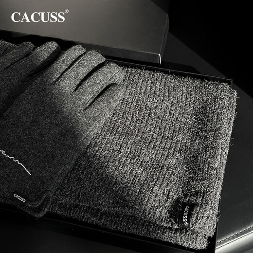 CACUSS scarf men's winter thickened warm scarf plus velvet wool gloves gift box for boyfriend Christmas and New Year gifts