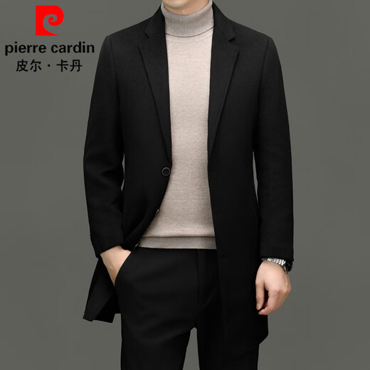 皮尔卡丹（pierre cardin）毛呢外套男中长款羊毛大衣秋冬季新款西装领可脱卸内胆双面呢外套 灰色 175/L