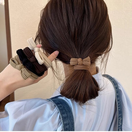 SAHANE Zuoyu bow hair tie for women, high-end hair tie, rubber band, simple temperament, high ponytail leather cover, hair tie, bow hair tie, mixed color 5 pieces