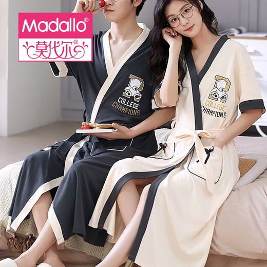 Modal couple pajamas for one man and one woman for all seasons, pure cotton nightgown, bathrobe style, spring and autumn men's long bathrobe, home clothes SD23852 long-sleeved style L male recommended 100-120 Jin Jin equals 0.5 kg