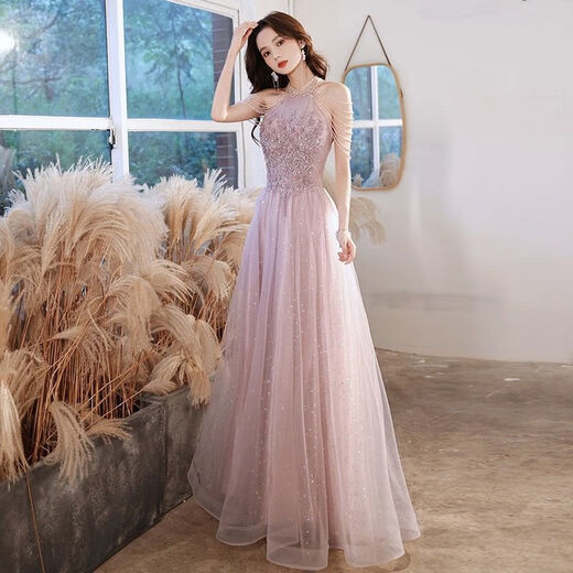 盛妙慈订婚晚礼服女新款2024气质名媛感宴会独唱艺考主持超仙夏 296粉色中长款 M
