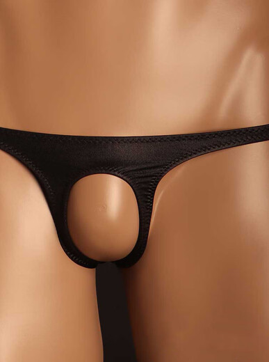 Men's Thong Sexy Tight Ice Silk Front Hole Men's Thong Low Waist Men's T-Pants Stretch Men's Single Thong White S