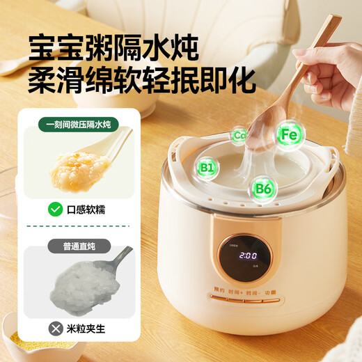 Micro-pressure electric stew pot for babies, mini food supplement pot, baby porridge artifact, water-proof bird's nest stew, electric stew pot, ceramic liner porridge pot, electric cooking pot, BB pot, appointment timer, heat preservation, micro-pressure, soft and waxy, easy to absorb 1L