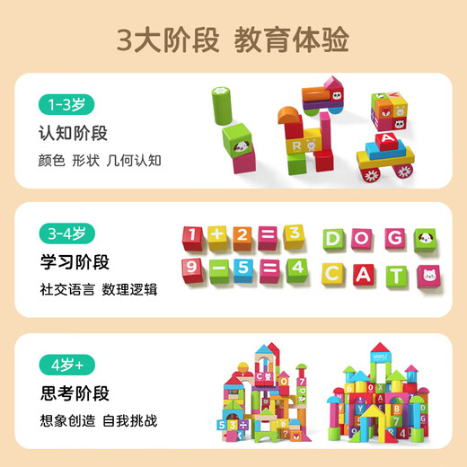 Holzspiel-Familienbaumgebäude große Getreide Holzversammlung Eimer Baby Baby Spielzeug Bildung frühe Bildung Kinder 1-2 Jahre 3 Geschenke 100 Block Blöcke Eimer (können gebissen werden, wenn Sie nicht verblassen)