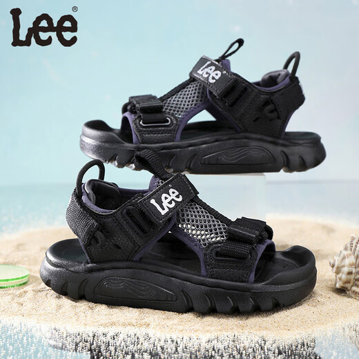 Lee children's shoes summer children's sandals for girls anti-slip soft bottom Velcro breathable beach shoes for boys black 26 recommended foot length 159.5mm