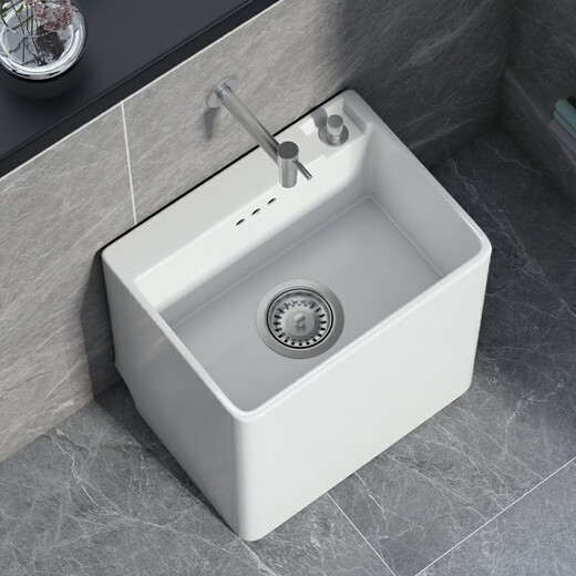 Bailey's Ceramic Mop Pool Home Balcony Basin One-piece Rectangular Height Bathroom Washing Mop Pool with Faucet Sink B106 Desktop Control (40*30*40)