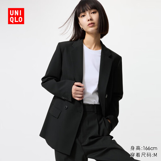 Uniqlo Women's Double-breasted Jacket/Coat Commuting Business Jacket 25 Autumn and Winter New Style 478557 481603 478557/09 Black S