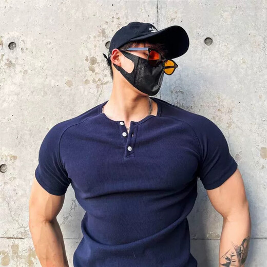 Lanchet Henry shirt men's tight t-shirt BEESTRONG thick thread heavy sports short sleeve slim elastic heavy texture trend O27-L-white XL