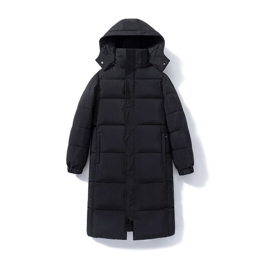 Xier black long down cotton jacket for women winter new style mid-length over-the-knee loose thickened cotton jacket mid-length theater jacket black M 100-120
