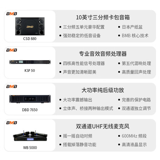 BMB音响CSD880三分频五单元家庭ktv高端套装家用k歌全民麦克风唱歌全套设备视听影音功放音箱卡拉ok 豪华版一对音箱套装二