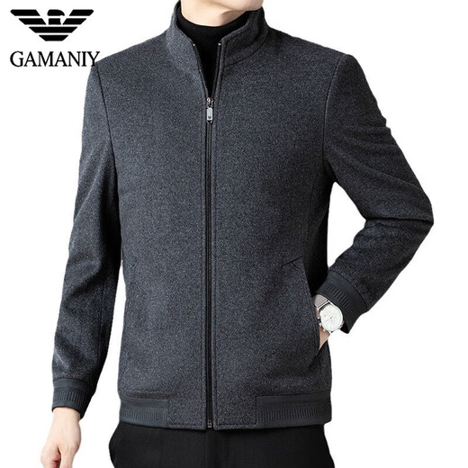 AX Armani business work woolen woolen coat men's stand-up collar thickened middle-aged casual zipper jacket autumn and winter gray M 170