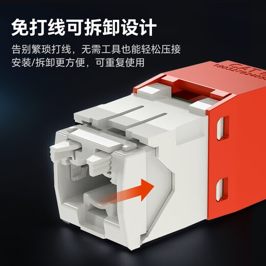 PANDUIT 泛达插座网口网络面板超五类六类超六类免打线模块非屏蔽RJ45网线平口斜口86型 六类非屏蔽模块 橘色CJ688TGOR
