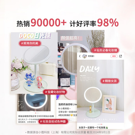 DOCO LAB mirror makeup mirror with light smart makeup mirror bedroom dormitory led desktop makeup mirror dressing table desktop high-definition makeup mirror Christmas gift for girlfriend