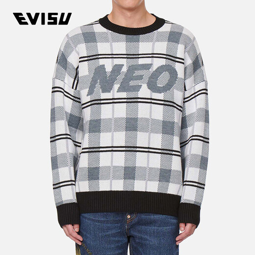 EVISU  男士格纹针织套头毛衣 2EAHTM1SR381LFWX 格子花 XXL