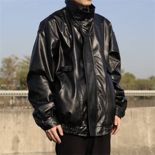 
Zhaoxun Hebei Xinji leather jacket American retro motorcycle leather jacket men's spring and autumn street handsome leather jacket W9227 black L