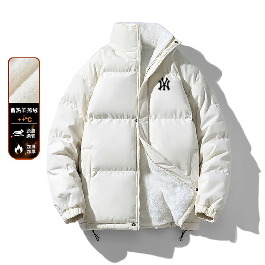 C.MATK lamb velvet cotton coat men's winter new thickened cotton coat jacket men's stand collar windproof feather puffer jacket black-B XL