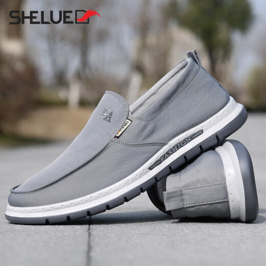 奢略（SHELUE）品牌老北京布鞋2025新款软底一脚蹬鞋春季舒适透气休闲帆布鞋男 黑色 43