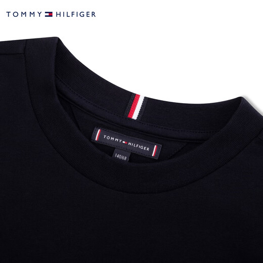 TOMMY HILFIGER童装男休闲简约字母刺绣圆领内搭打底衫长袖T恤TH2412015 藏青色654 150 M/150cm