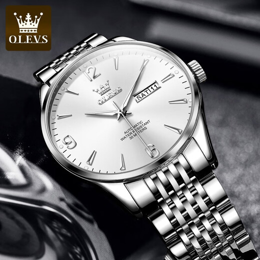OLEVS Swiss Certified Watch Men's Simple Business Simple Watch Mechanical Watch Doble Calendar Luminoso Watrip Watch Olevs-9928 Steel Strip White