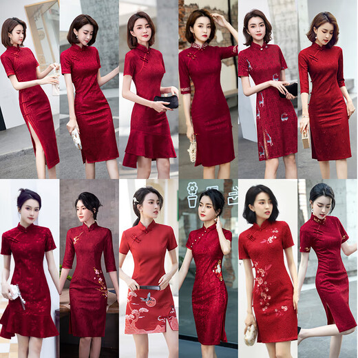 Jie Yintong Spring and Summer Wedding Clothing Mother-in-law Wearing Cheongsam Red Cheongsam 2025 Summer New Chinese Style Small Body Low Neck 683 S