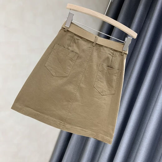 Ranwei Feray Falda corta de falda para mujeres en el otoño Nuevo altos de la cadera de la cadera de la cadera de la cadera de la cadera de la cadera de la cadera [Calidad] 5012-Khaki + Belt M Recomendado 95-105Jin [Jin equivale a 0.5 kg]