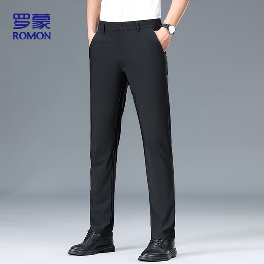 罗蒙（ROMON）休闲裤男士夏季冰丝薄款商务直筒裤免烫西装裤子男LM73 黑色 32